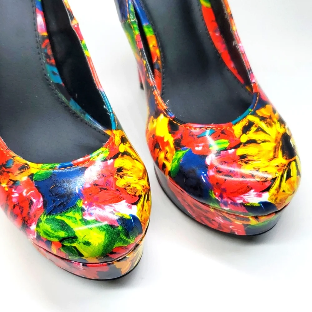 Wild Pair Dayton Multi Color Floral Platform Stilettos 7